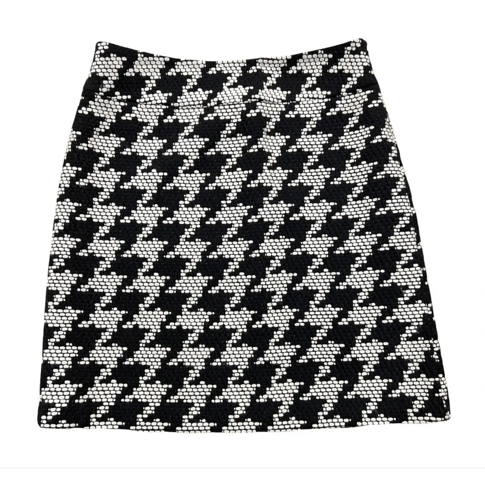 TALBOTS Side Zip Pencil Skirt BLACK/WHITE HOUNDSTOOTH Soft Italian Wool Blend 6